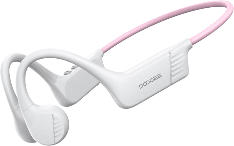 Auriculares deportivos de conducción osea DOOGEE en color rosa y blanco