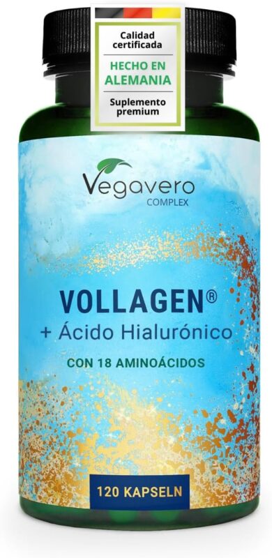 Bote de Vollagen: colageno vegano con acido hialuronico de la marca vegavero complex